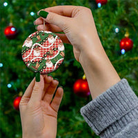Cowboy Hawaii Mele Kalikimaka Ceramic Ornament Paniolo Kukui Nut Pikake Lei Red Version - Polynesian Pride