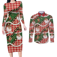Cowboy Hawaii Mele Kalikimaka Couples Matching Long Sleeve Bodycon Dress and Long Sleeve Button Shirt Paniolo Kukui Nut Pikake Lei Red Version LT14 Red - Polynesian Pride