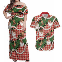 Cowboy Hawaii Mele Kalikimaka Couples Matching Off Shoulder Maxi Dress and Hawaiian Shirt Paniolo Kukui Nut Pikake Lei Red Version LT14 Red - Polynesian Pride