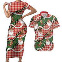 Cowboy Hawaii Mele Kalikimaka Couples Matching Short Sleeve Bodycon Dress and Hawaiian Shirt Paniolo Kukui Nut Pikake Lei Red Version LT14 Red - Polynesian Pride