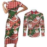 Cowboy Hawaii Mele Kalikimaka Couples Matching Short Sleeve Bodycon Dress and Long Sleeve Button Shirt Paniolo Kukui Nut Pikake Lei Red Version LT14 Red - Polynesian Pride