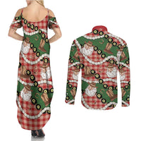 Cowboy Hawaii Mele Kalikimaka Couples Matching Summer Maxi Dress and Long Sleeve Button Shirt Paniolo Kukui Nut Pikake Lei Red Version LT14 - Polynesian Pride