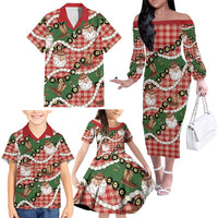 Cowboy Hawaii Mele Kalikimaka Family Matching Off The Shoulder Long Sleeve Dress and Hawaiian Shirt Paniolo Kukui Nut Pikake Lei Red Version LT14 - Polynesian Pride