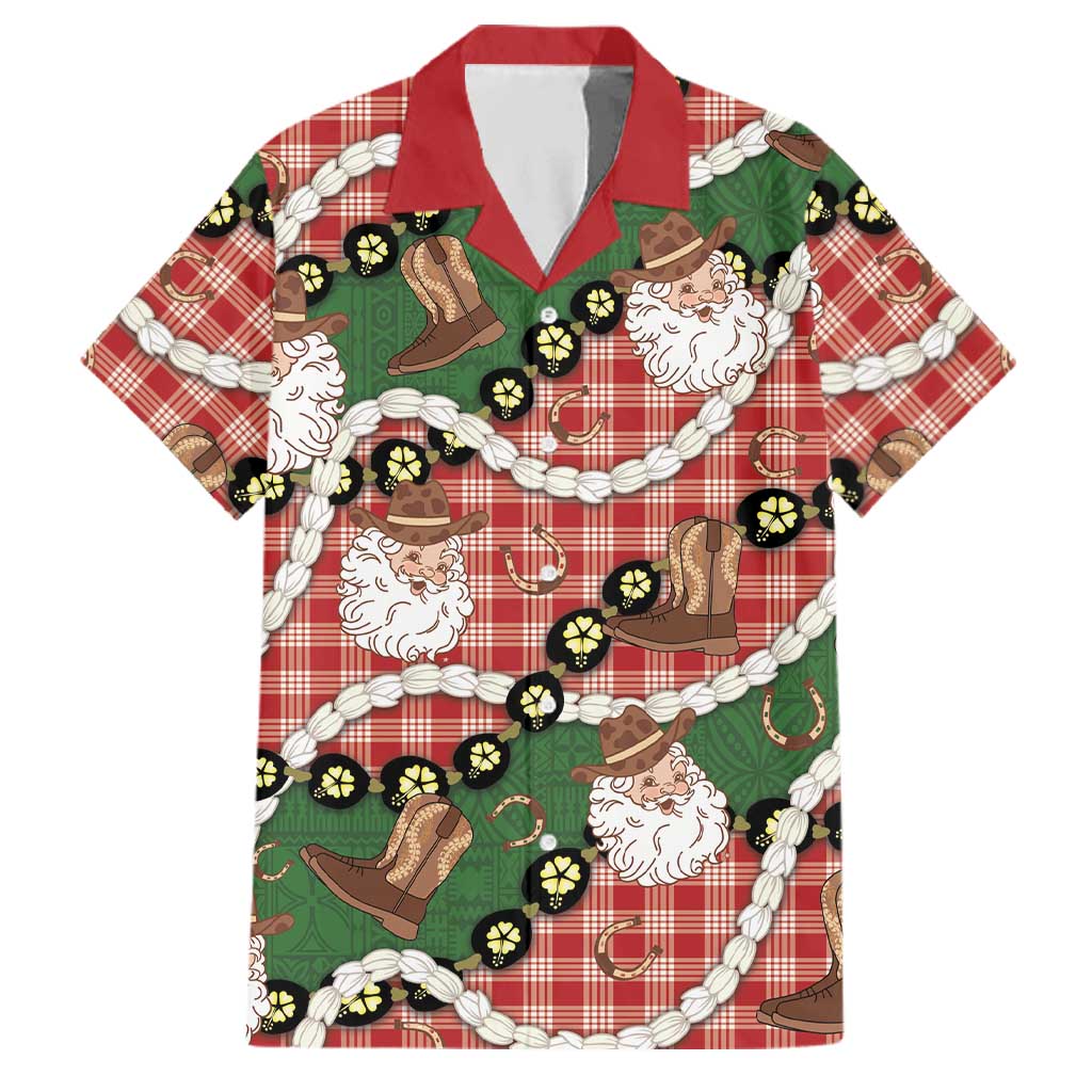 Cowboy Hawaii Mele Kalikimaka Family Matching Off Shoulder Maxi Dress and Hawaiian Shirt Paniolo Kukui Nut Pikake Lei Red Version LT14 Dad's Shirt - Short Sleeve Red - Polynesian Pride