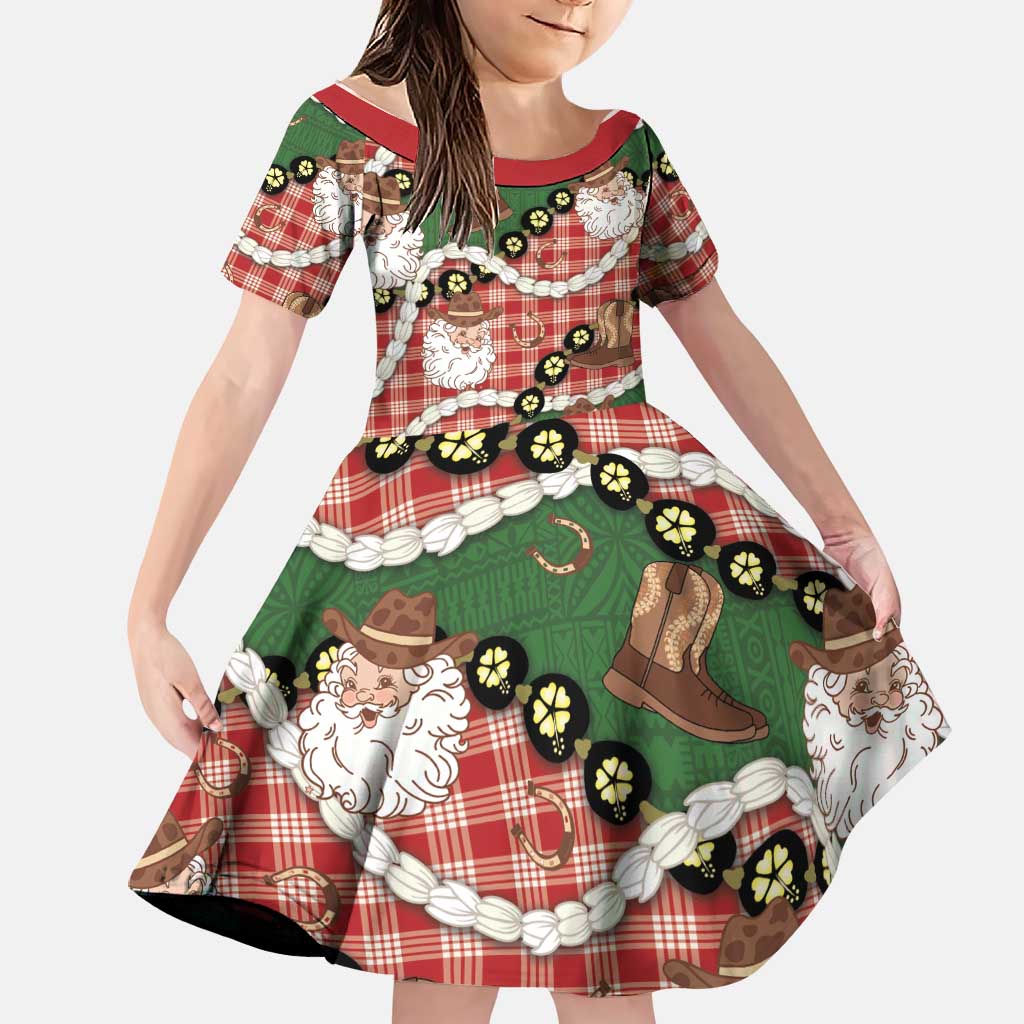 Cowboy Hawaii Mele Kalikimaka Family Matching Puletasi and Hawaiian Shirt Paniolo Kukui Nut Pikake Lei Red Version LT14 Daughter's Dress Red - Polynesian Pride