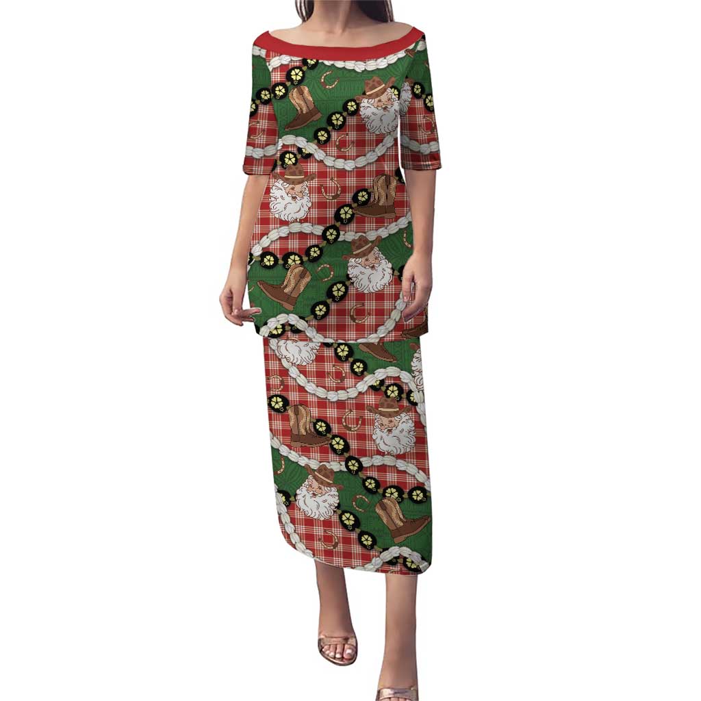 Cowboy Hawaii Mele Kalikimaka Family Matching Puletasi and Hawaiian Shirt Paniolo Kukui Nut Pikake Lei Red Version LT14 Mom's Dress Red - Polynesian Pride