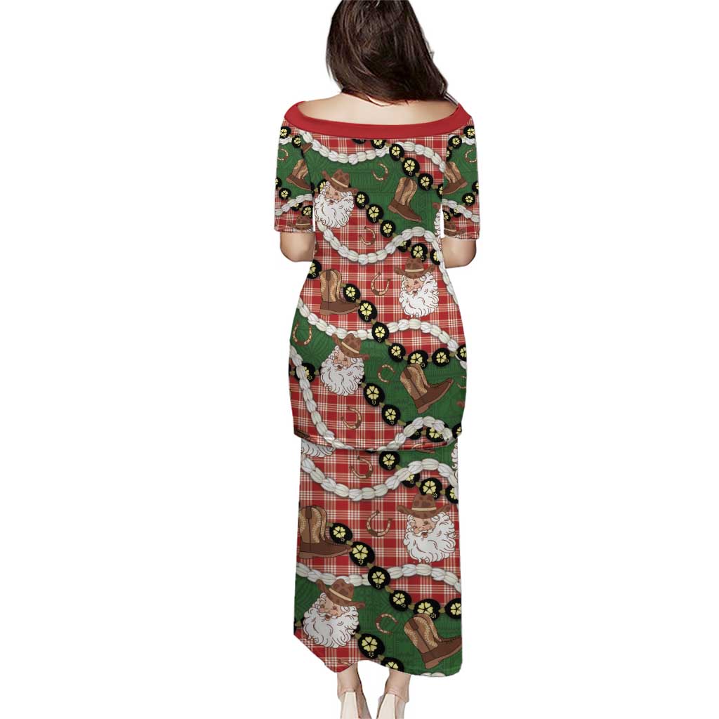 Cowboy Hawaii Mele Kalikimaka Family Matching Puletasi and Hawaiian Shirt Paniolo Kukui Nut Pikake Lei Red Version LT14 - Polynesian Pride