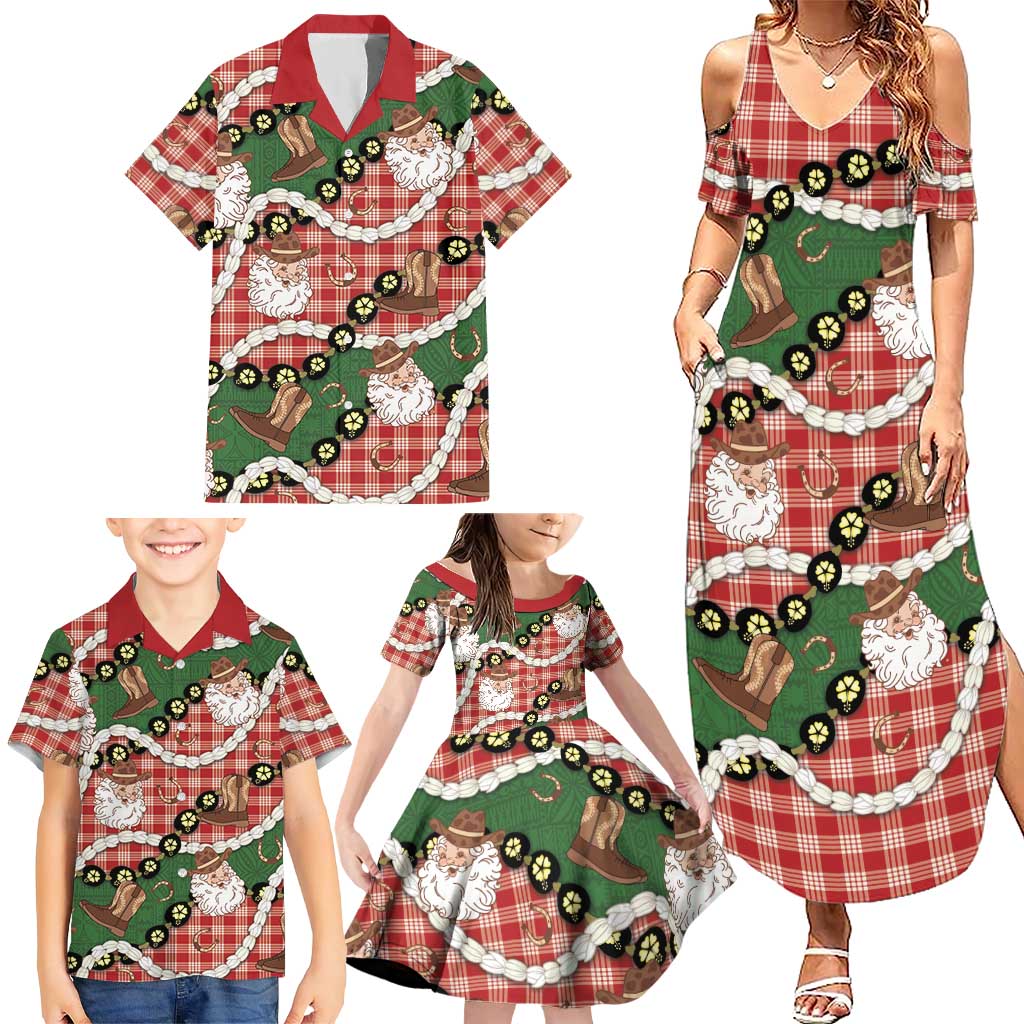 Cowboy Hawaii Mele Kalikimaka Family Matching Summer Maxi Dress and Hawaiian Shirt Paniolo Kukui Nut Pikake Lei Red Version LT14 - Polynesian Pride