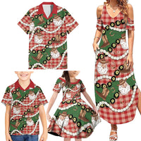 Cowboy Hawaii Mele Kalikimaka Family Matching Summer Maxi Dress and Hawaiian Shirt Paniolo Kukui Nut Pikake Lei Red Version LT14 - Polynesian Pride