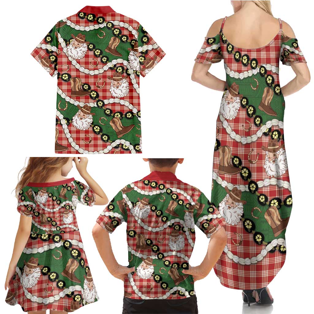 Cowboy Hawaii Mele Kalikimaka Family Matching Summer Maxi Dress and Hawaiian Shirt Paniolo Kukui Nut Pikake Lei Red Version LT14 - Polynesian Pride