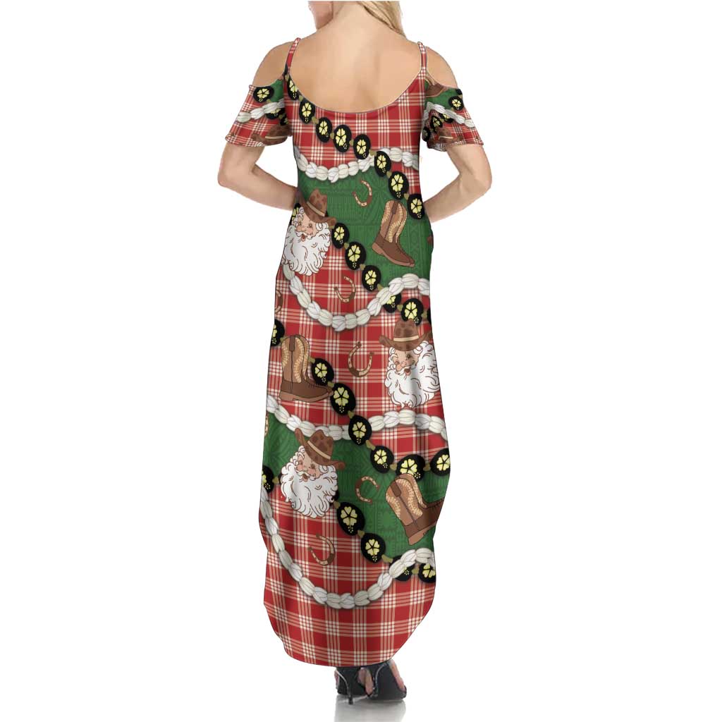 Cowboy Hawaii Mele Kalikimaka Family Matching Summer Maxi Dress and Hawaiian Shirt Paniolo Kukui Nut Pikake Lei Red Version LT14 - Polynesian Pride