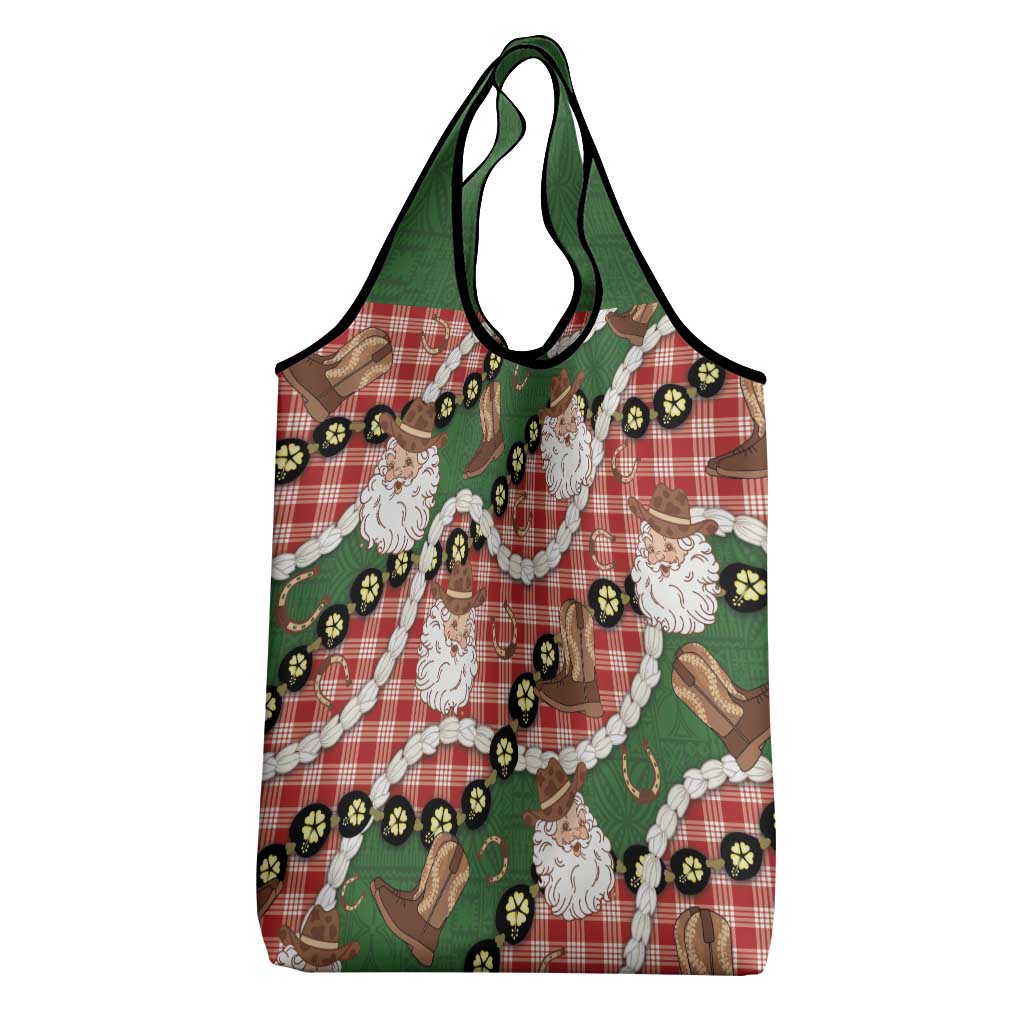 Cowboy Hawaii Mele Kalikimaka Grocery Bag Paniolo Kukui Nut Pikake Lei Red Version LT14 - Polynesian Pride