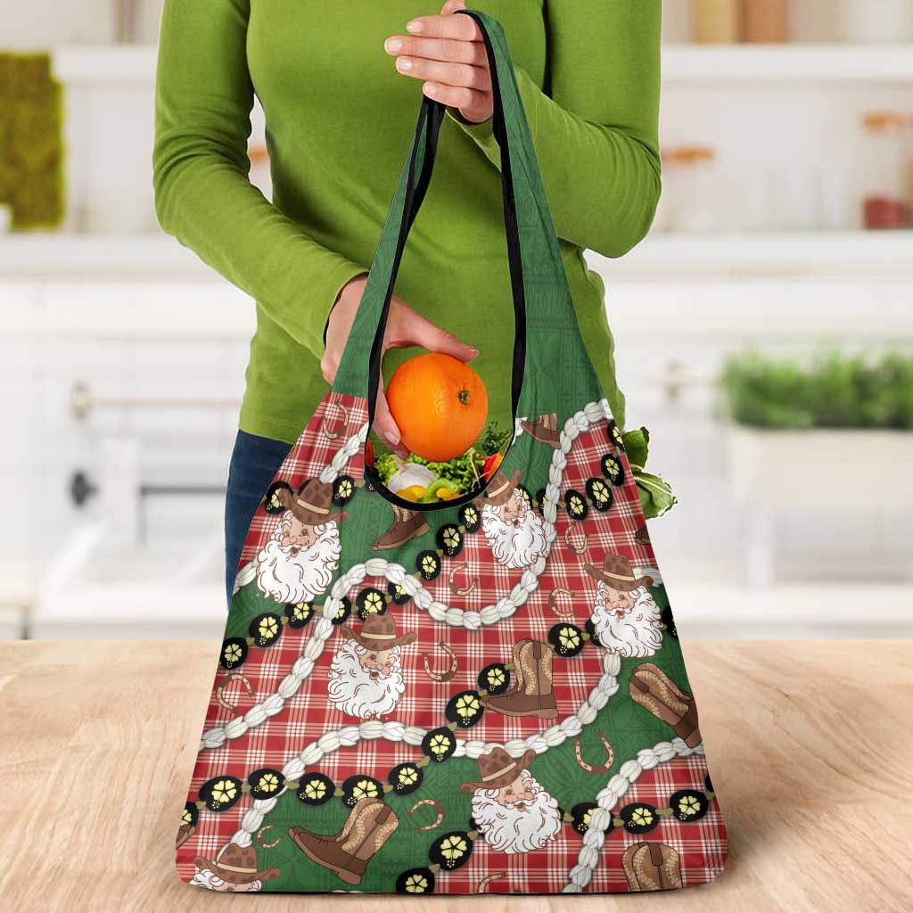 Cowboy Hawaii Mele Kalikimaka Grocery Bag Paniolo Kukui Nut Pikake Lei Red Version LT14 - Polynesian Pride