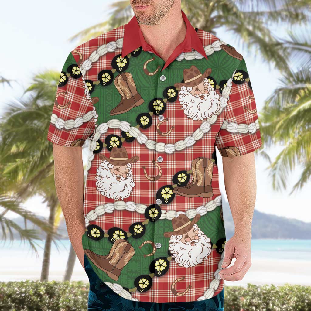 Cowboy Hawaii Mele Kalikimaka Hawaiian Shirt Paniolo Kukui Nut Pikake Lei Red Version - Polynesian Pride