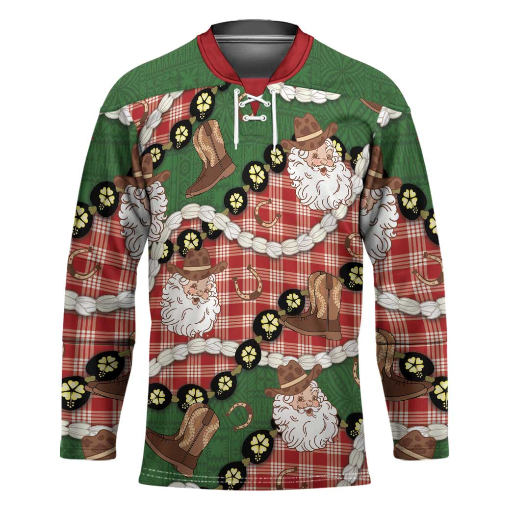Cowboy Hawaii Mele Kalikimaka Hockey Jersey Paniolo Kukui Nut Pikake Lei Red Version - Polynesian Pride