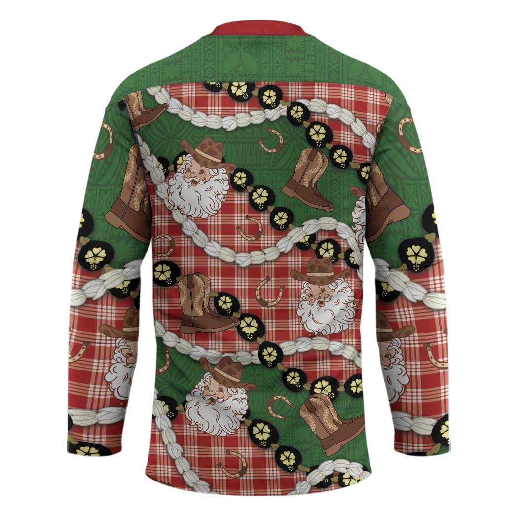 Cowboy Hawaii Mele Kalikimaka Hockey Jersey Paniolo Kukui Nut Pikake Lei Red Version - Polynesian Pride