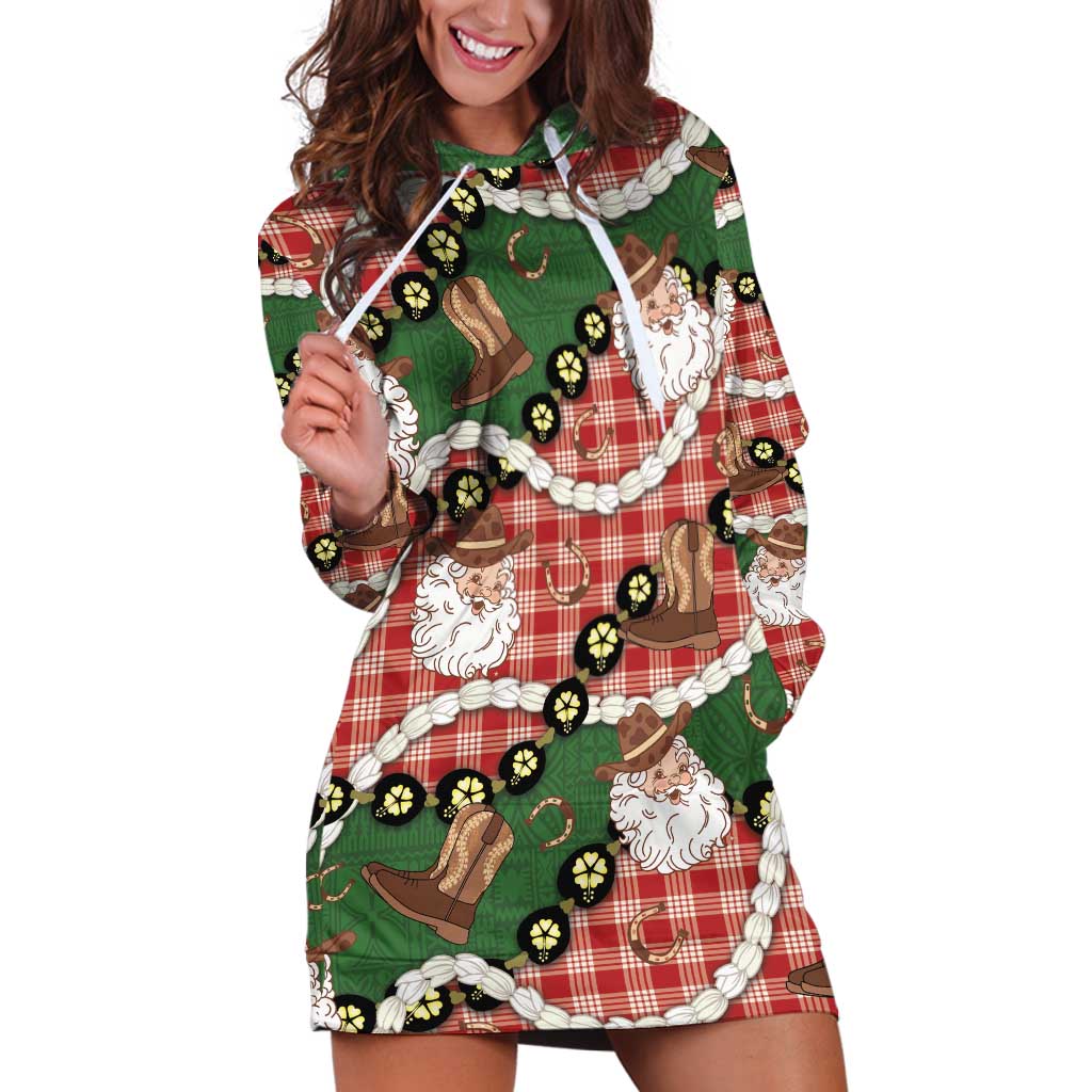 Cowboy Hawaii Mele Kalikimaka Hoodie Dress Paniolo Kukui Nut Pikake Lei Red Version LT14 Red - Polynesian Pride