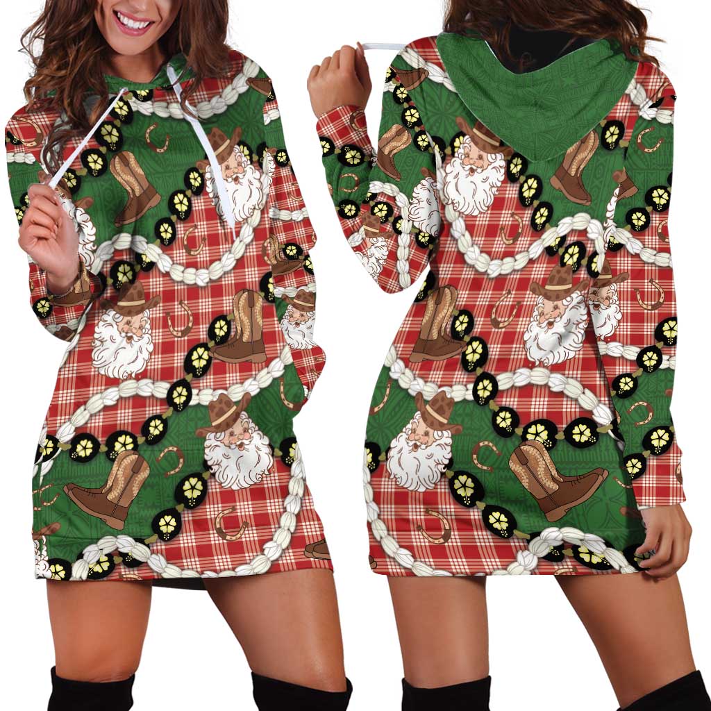 Cowboy Hawaii Mele Kalikimaka Hoodie Dress Paniolo Kukui Nut Pikake Lei Red Version LT14 - Polynesian Pride