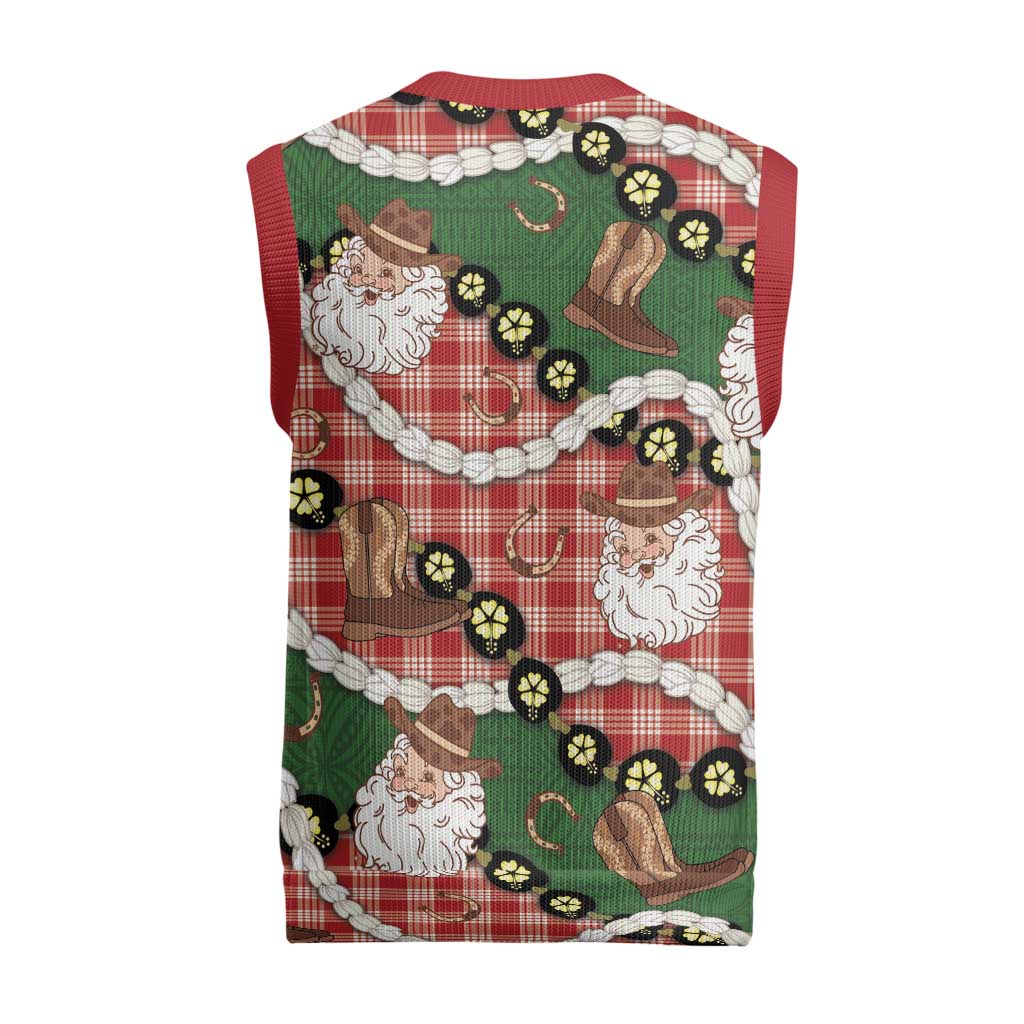 Cowboy Hawaii Mele Kalikimaka Christmas Knitted V-Neck Vest Paniolo Kukui Nut Pikake Lei Red Version LT14 - Polynesian Pride