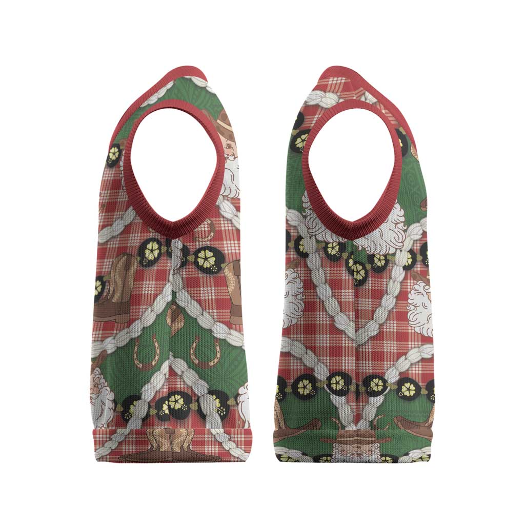 Cowboy Hawaii Mele Kalikimaka Christmas Knitted V-Neck Vest Paniolo Kukui Nut Pikake Lei Red Version LT14 - Polynesian Pride