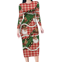 Cowboy Hawaii Mele Kalikimaka Long Sleeve Bodycon Dress Paniolo Kukui Nut Pikake Lei Red Version LT14 Long Dress Red - Polynesian Pride