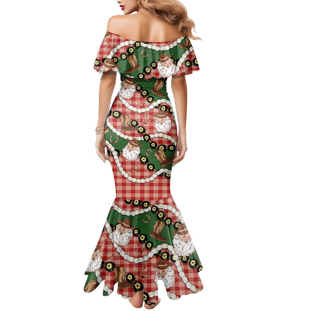Cowboy Hawaii Mele Kalikimaka Mermaid Dress Paniolo Kukui Nut Pikake Lei Red Version - Polynesian Pride