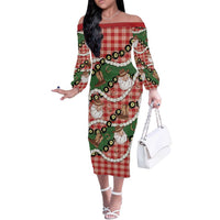 Cowboy Hawaii Mele Kalikimaka Off The Shoulder Long Sleeve Dress Paniolo Kukui Nut Pikake Lei Red Version LT14 Women Red - Polynesian Pride