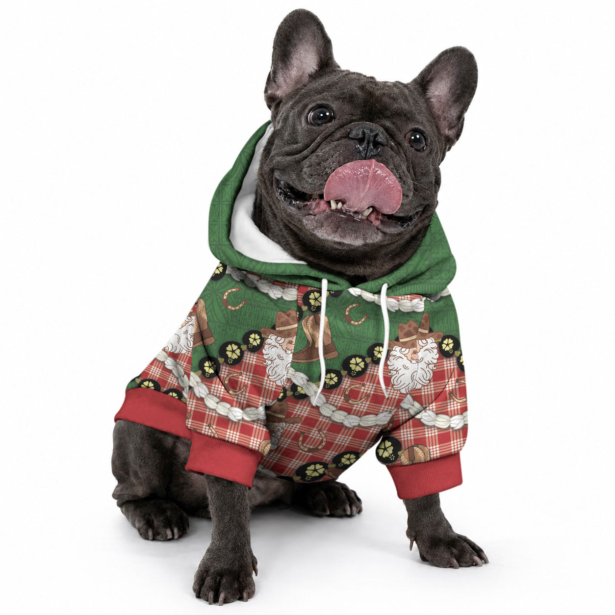 Cowboy Hawaii Mele Kalikimaka Pet Hoodie Paniolo Kukui Nut Pikake Lei Red Version