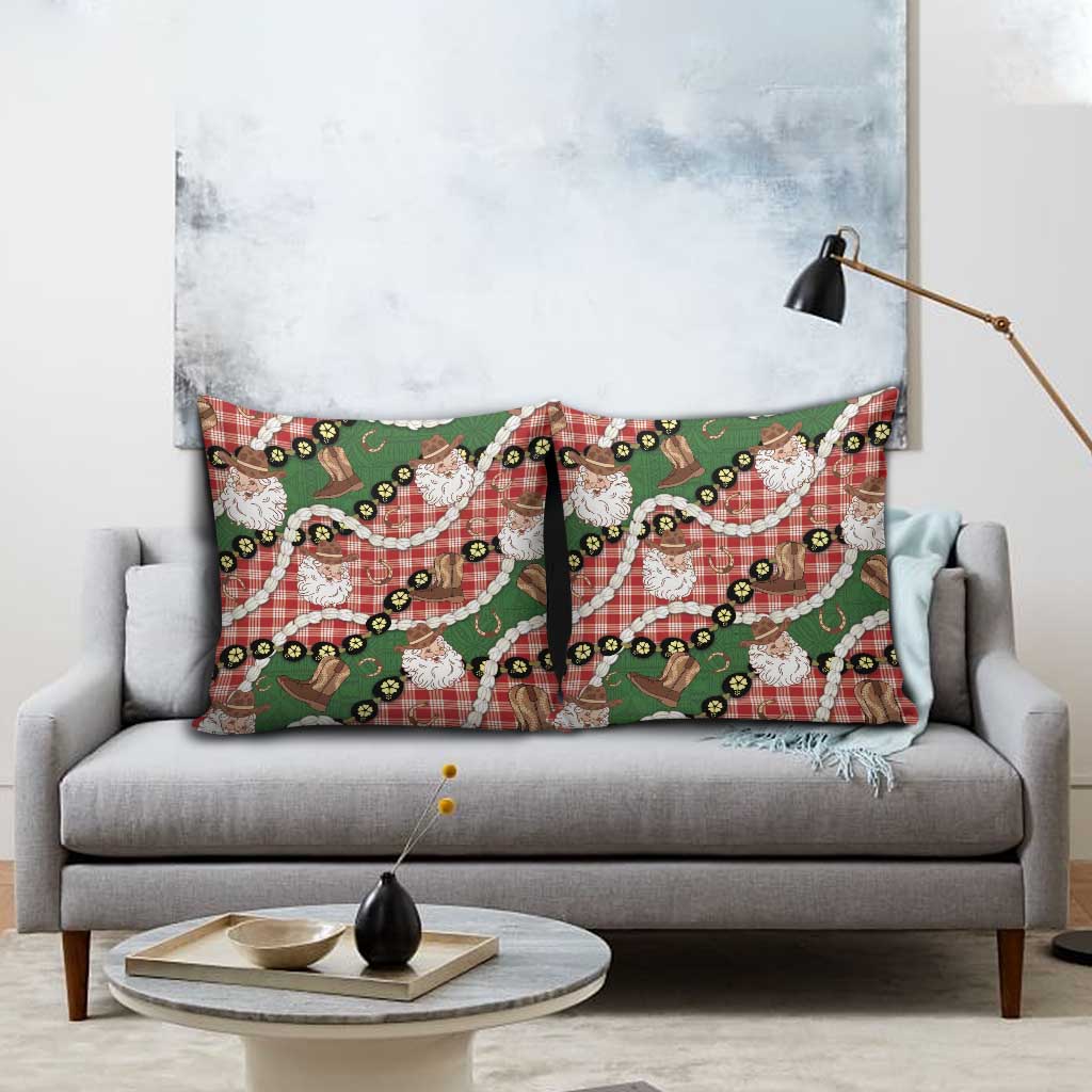 Cowboy Hawaii Mele Kalikimaka Pillow Cover Paniolo Kukui Nut Pikake Lei Red Version - Polynesian Pride