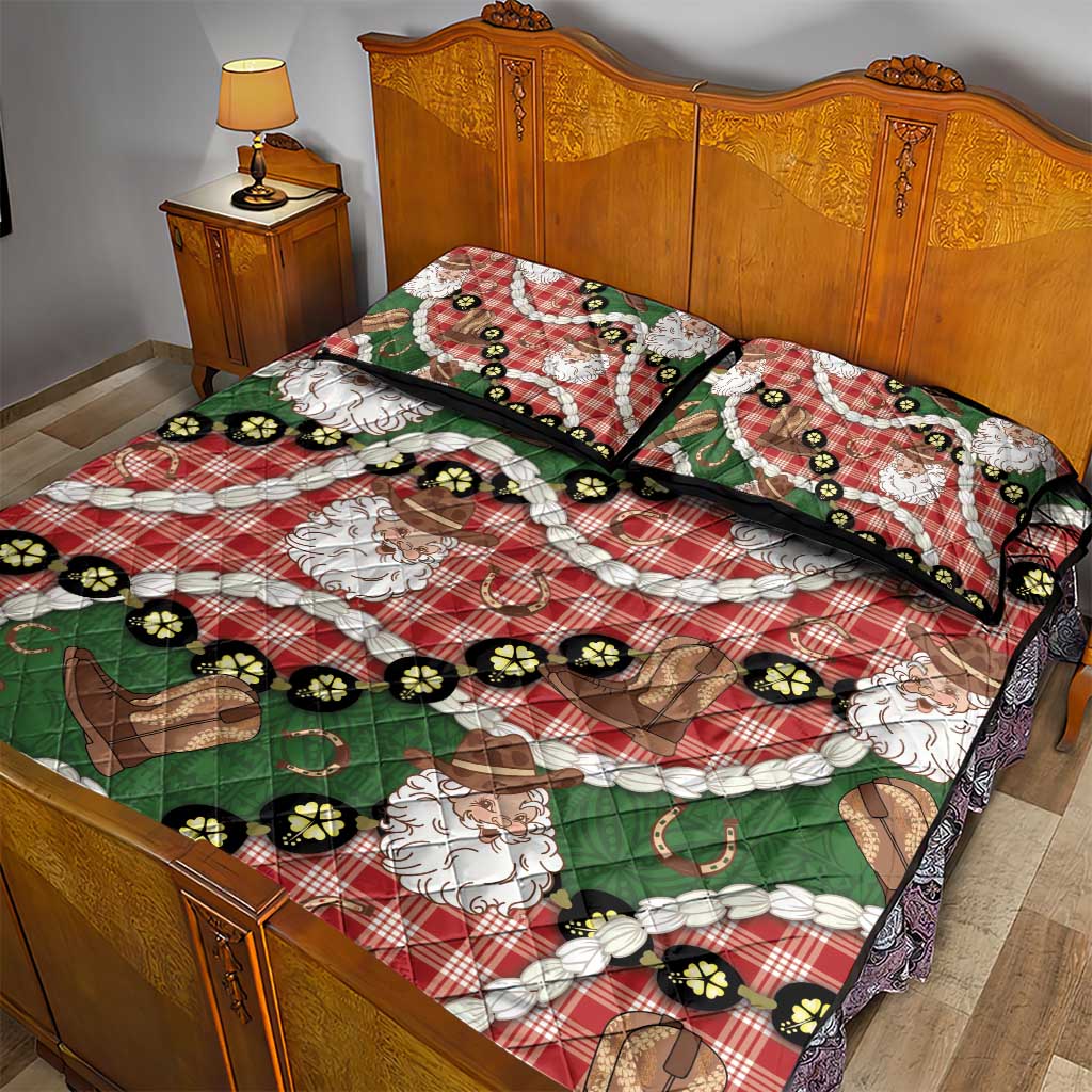 Cowboy Hawaii Mele Kalikimaka Quilt Bed Set Paniolo Kukui Nut Pikake Lei Red Version LT14 - Polynesian Pride