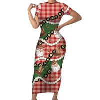 Cowboy Hawaii Mele Kalikimaka Short Sleeve Bodycon Dress Paniolo Kukui Nut Pikake Lei Red Version LT14 Long Dress Red - Polynesian Pride