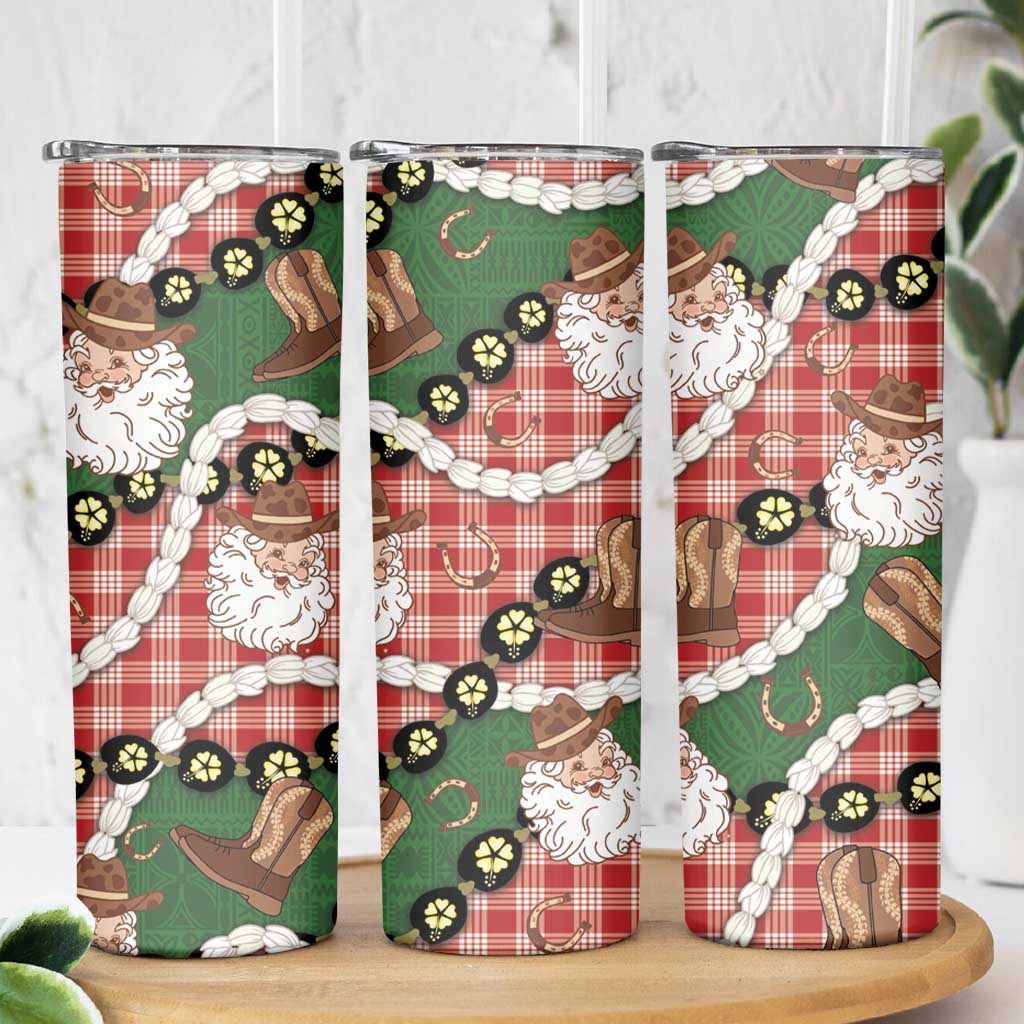 Cowboy Hawaii Mele Kalikimaka Skinny Tumbler Paniolo Kukui Nut Pikake Lei Red Version LT14 - Polynesian Pride