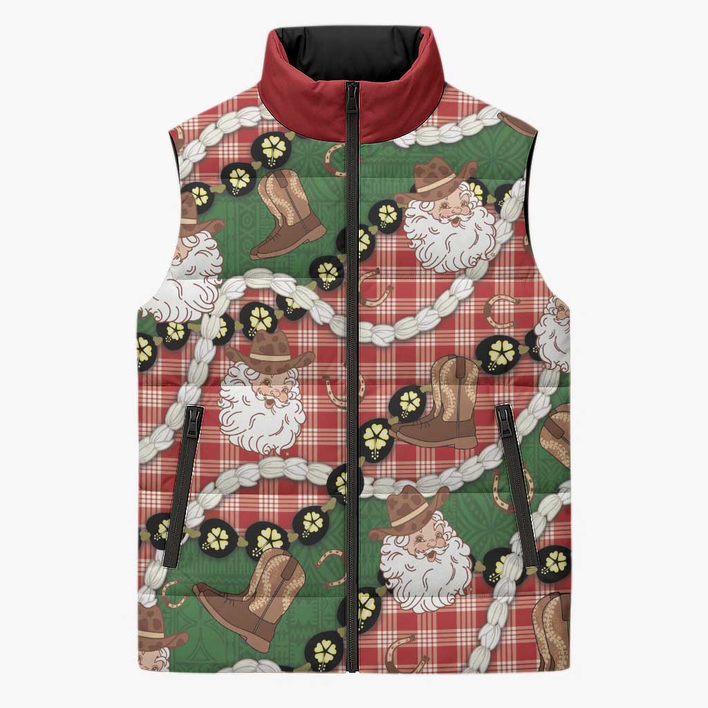 Cowboy Hawaii Mele Kalikimaka Sleeveless Puffer Jacket Paniolo Kukui Nut Pikake Lei Red Version LT14 Unisex Red - Polynesian Pride