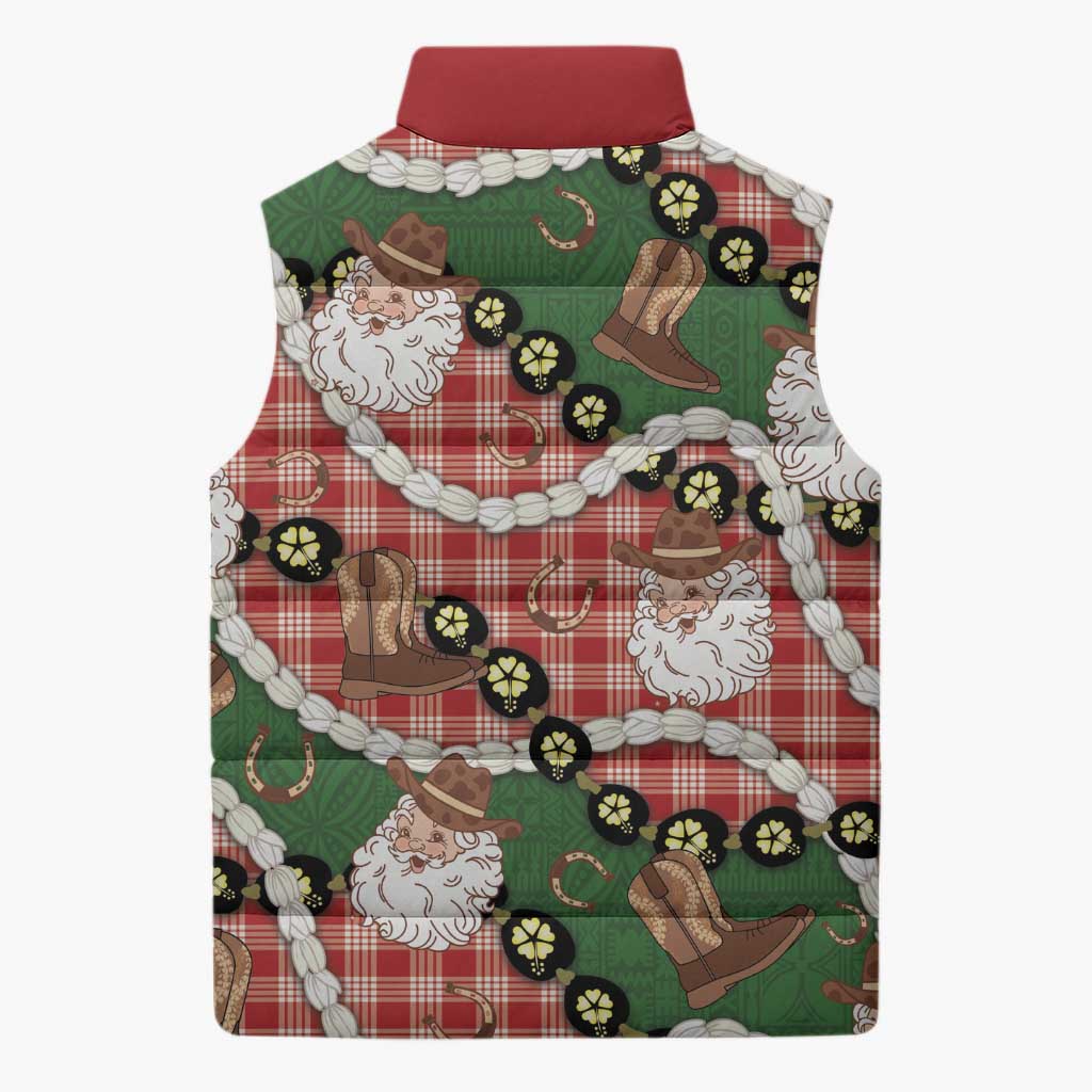 Cowboy Hawaii Mele Kalikimaka Sleeveless Puffer Jacket Paniolo Kukui Nut Pikake Lei Red Version LT14 - Polynesian Pride