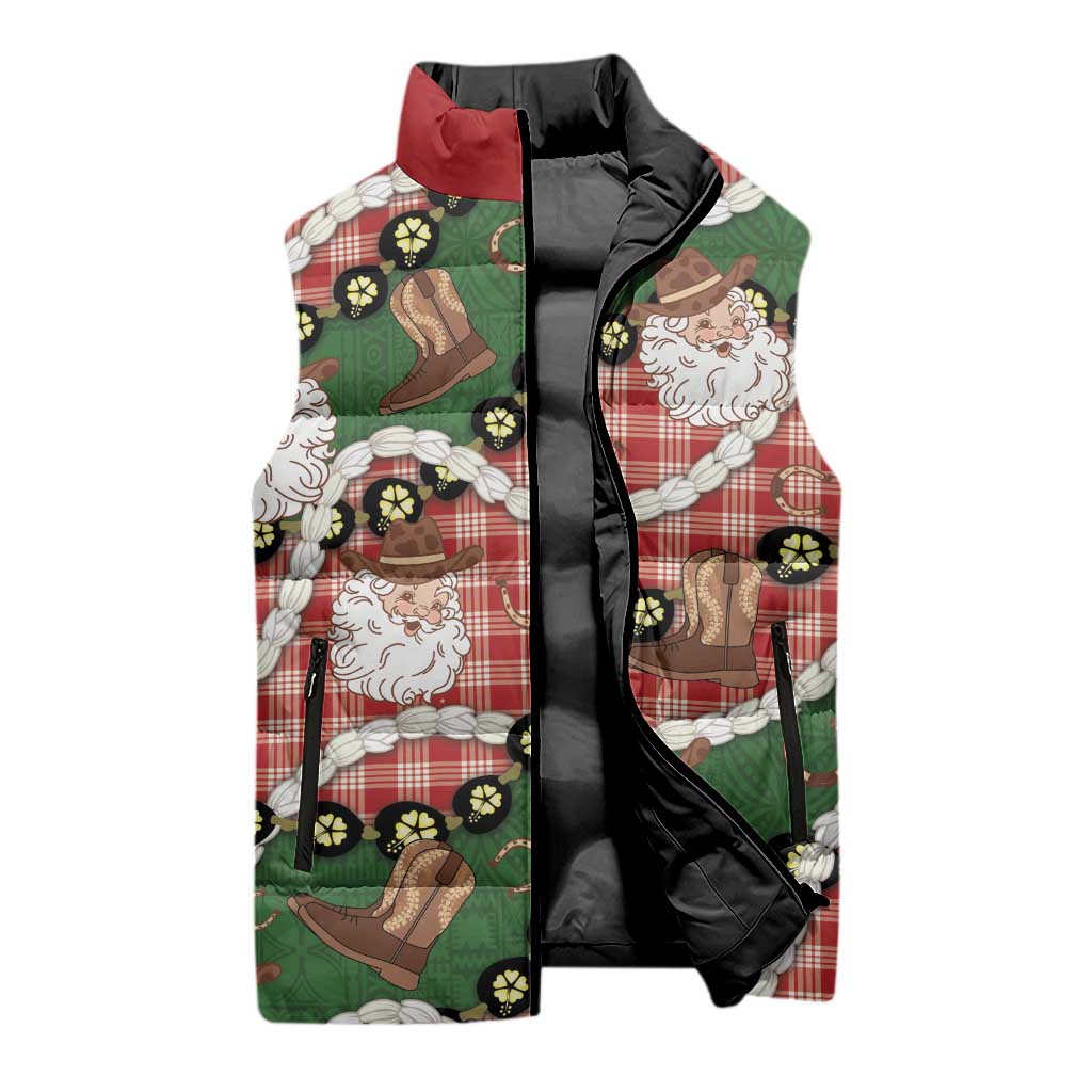 Cowboy Hawaii Mele Kalikimaka Sleeveless Puffer Jacket Paniolo Kukui Nut Pikake Lei Red Version LT14 - Polynesian Pride
