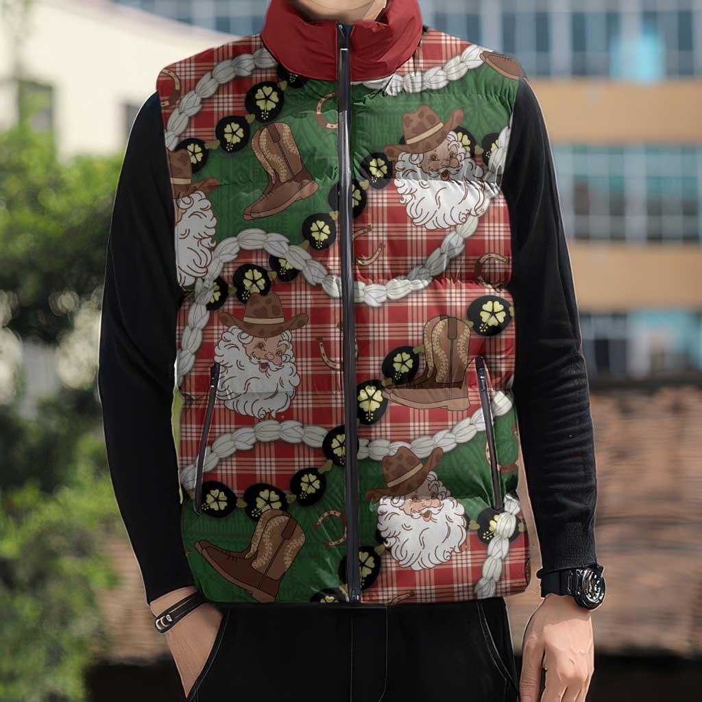 Cowboy Hawaii Mele Kalikimaka Sleeveless Puffer Jacket Paniolo Kukui Nut Pikake Lei Red Version LT14 - Polynesian Pride