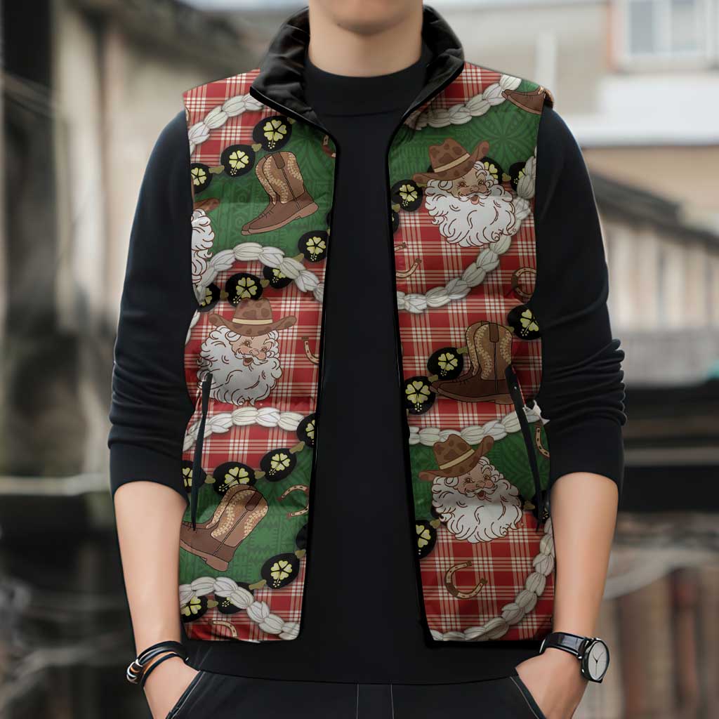 Cowboy Hawaii Mele Kalikimaka Sleeveless Puffer Jacket Paniolo Kukui Nut Pikake Lei Red Version LT14 - Polynesian Pride