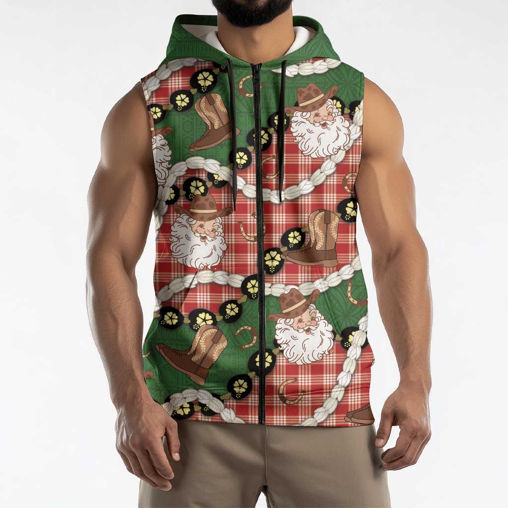 Cowboy Hawaii Mele Kalikimaka Sleeveless Zip Hoodie Paniolo Kukui Nut Pikake Lei Red Version LT14 - Polynesian Pride