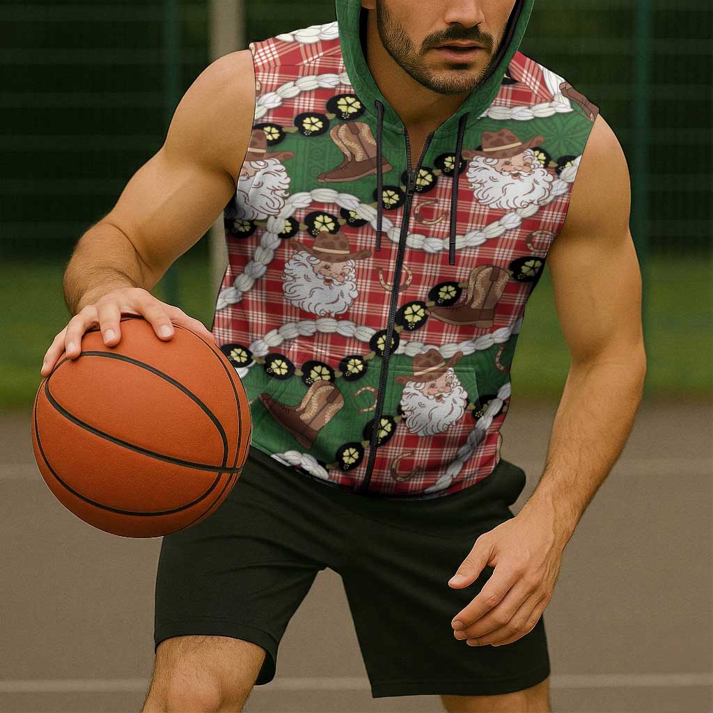 Cowboy Hawaii Mele Kalikimaka Sleeveless Zip Hoodie Paniolo Kukui Nut Pikake Lei Red Version LT14 - Polynesian Pride
