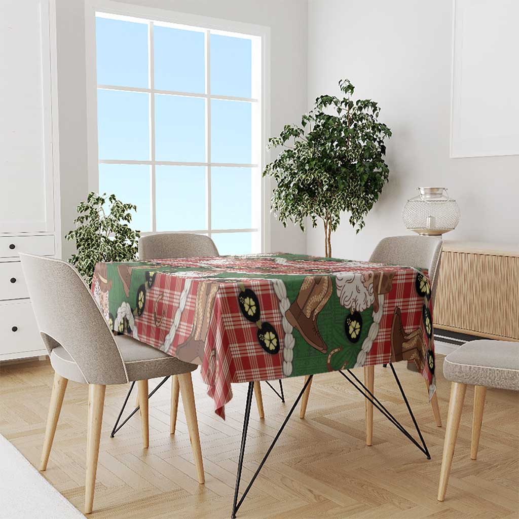 Cowboy Hawaii Mele Kalikimaka Tablecloth Paniolo Kukui Nut Pikake Lei Red Version - Polynesian Pride