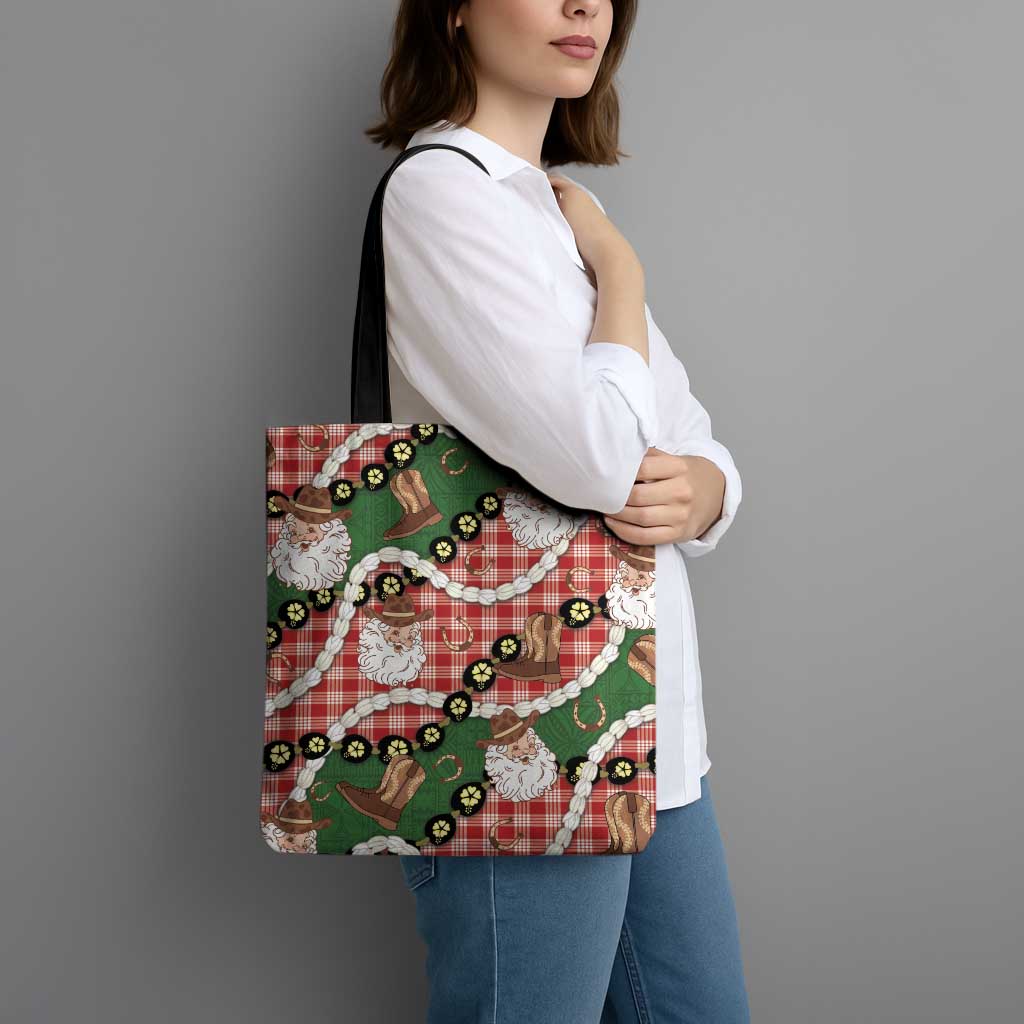 Cowboy Hawaii Mele Kalikimaka Tote Bag Paniolo Kukui Nut Pikake Lei Red Version LT14 - Polynesian Pride