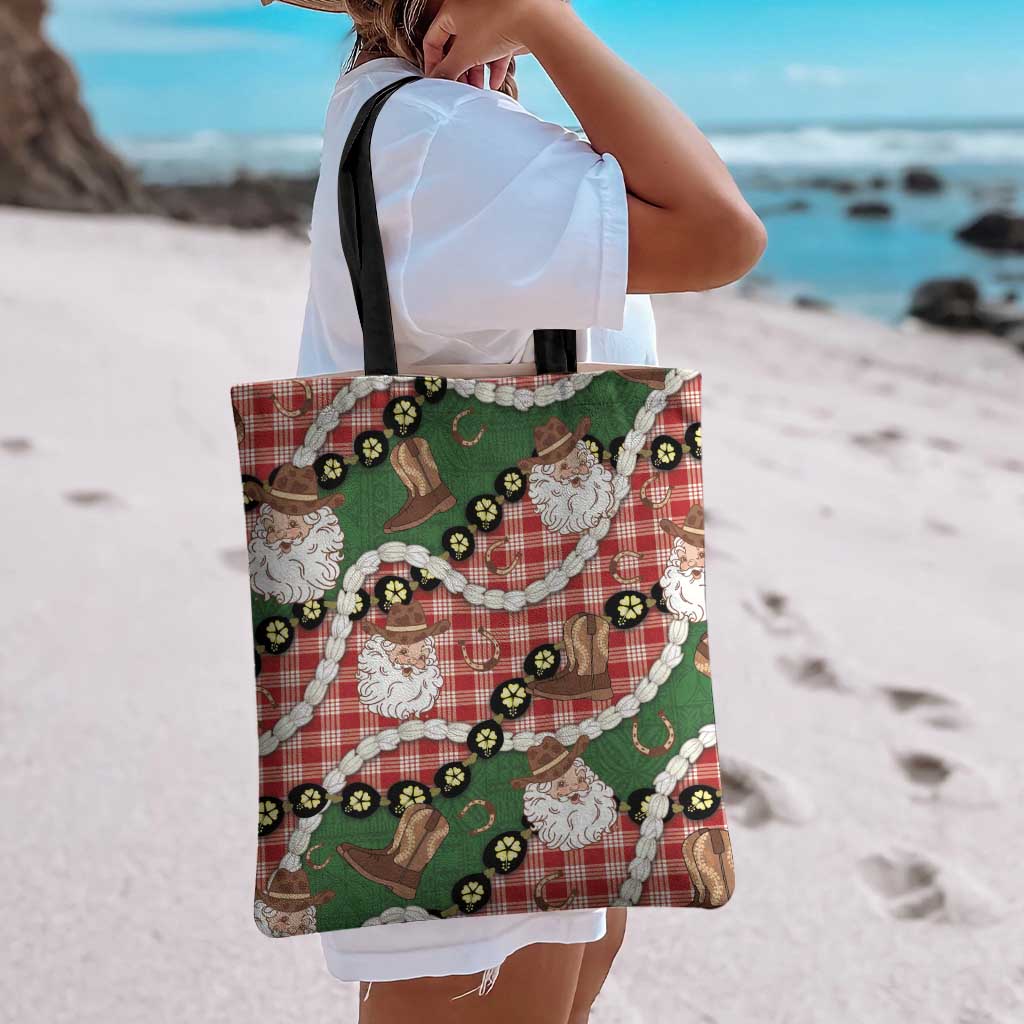 Cowboy Hawaii Mele Kalikimaka Tote Bag Paniolo Kukui Nut Pikake Lei Red Version LT14 - Polynesian Pride