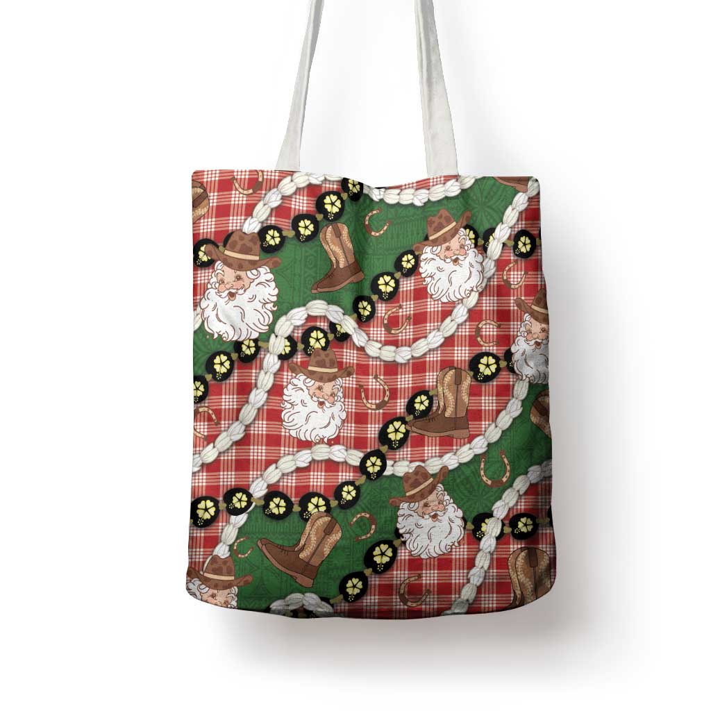 Cowboy Hawaii Mele Kalikimaka Tote Bag Paniolo Kukui Nut Pikake Lei Red Version LT14 - Polynesian Pride