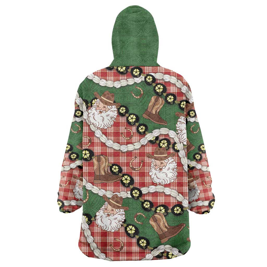 Cowboy Hawaii Mele Kalikimaka Wearable Blanket Hoodie Paniolo Kukui Nut Pikake Lei Red Version LT14 - Polynesian Pride