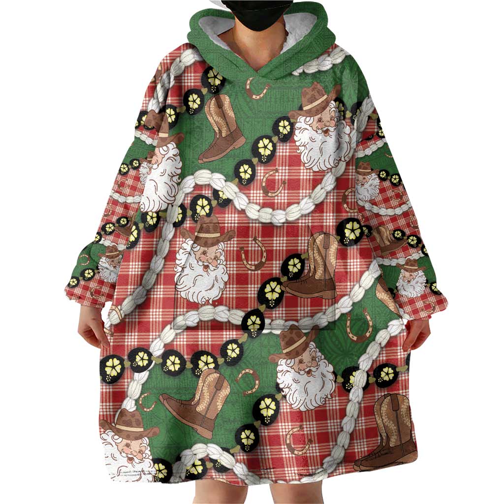 Cowboy Hawaii Mele Kalikimaka Wearable Blanket Hoodie Paniolo Kukui Nut Pikake Lei Red Version LT14 - Polynesian Pride