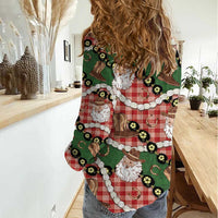 Cowboy Hawaii Mele Kalikimaka Women Casual Shirt Paniolo Kukui Nut Pikake Lei Red Version - Polynesian Pride