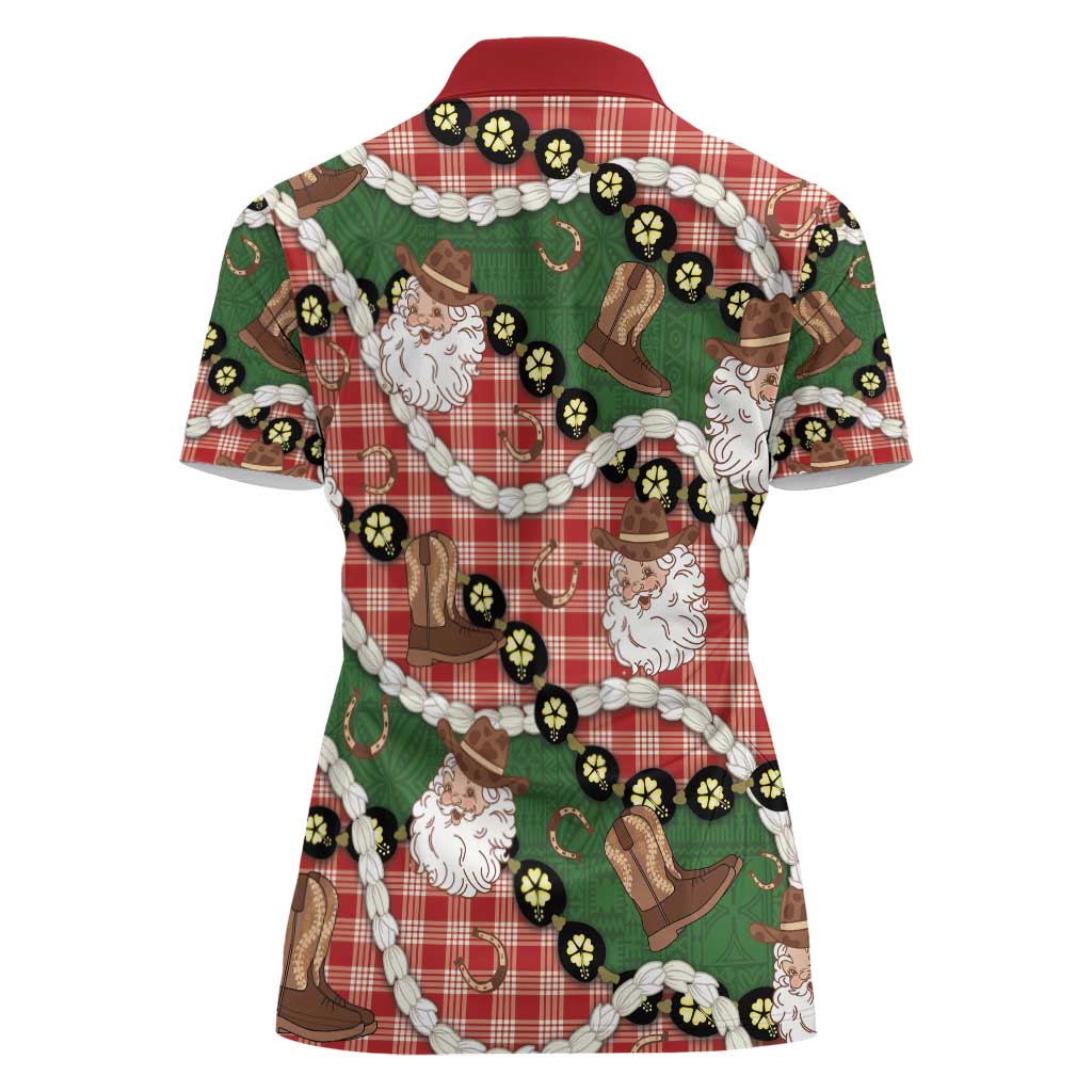 Cowboy Hawaii Mele Kalikimaka Women Polo Shirt Paniolo Kukui Nut Pikake Lei Red Version - Polynesian Pride