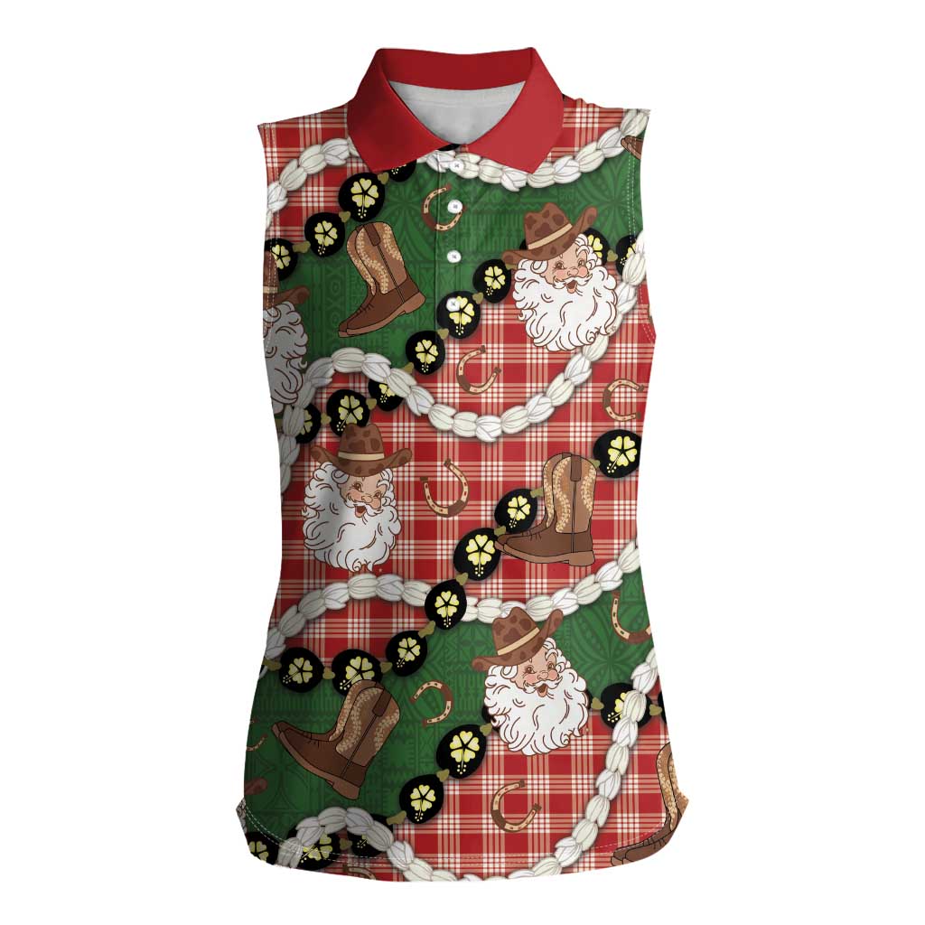 Cowboy Hawaii Mele Kalikimaka Women Sleeveless Polo Shirt Paniolo Kukui Nut Pikake Lei Red Version LT14 Female Red - Polynesian Pride
