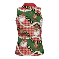 Cowboy Hawaii Mele Kalikimaka Women Sleeveless Polo Shirt Paniolo Kukui Nut Pikake Lei Red Version LT14 - Polynesian Pride