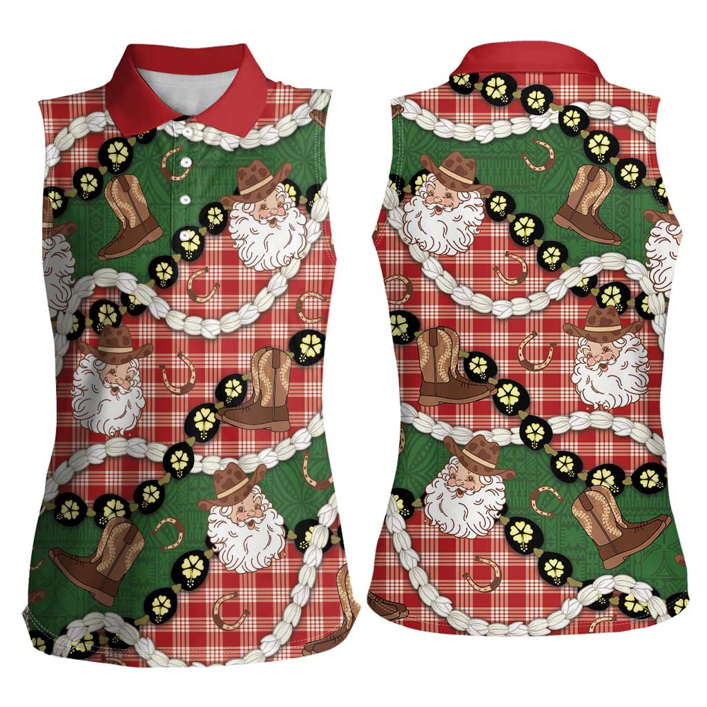 Cowboy Hawaii Mele Kalikimaka Women Sleeveless Polo Shirt Paniolo Kukui Nut Pikake Lei Red Version LT14 - Polynesian Pride